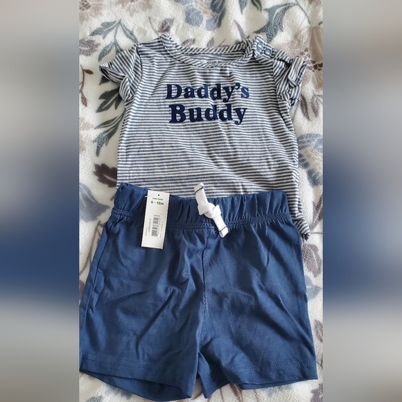 Striped Baby Outfit with Blue Shorts - Picture 1 of 2
